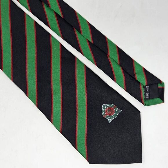 ROVOS RAIL AFRICAN RAIL SILK TIE BLACK GREEN RED REPP STRIPE SATIN 3.25" X 60" - Picture 1 of 3
